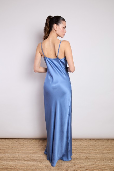 LONG SATIN SHOULDER DRESS DENIM