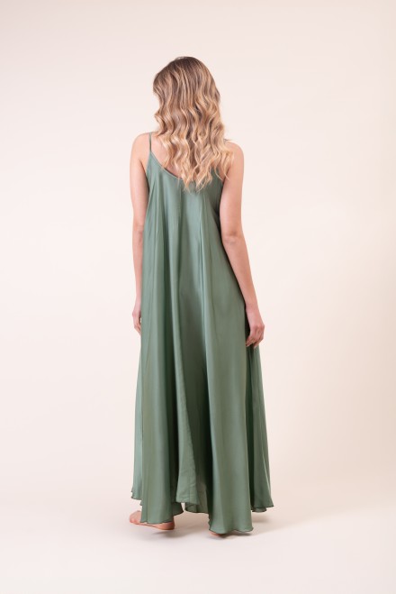 SATIN V-NECK SHOULDER DRESS