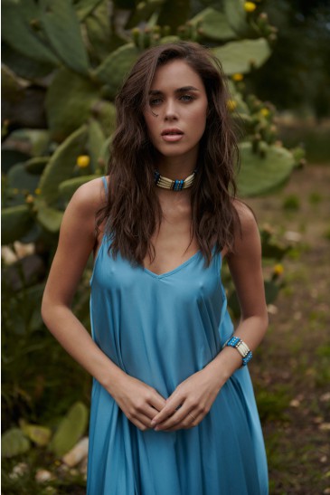 SATIN V-NECK SHOULDER DRESS