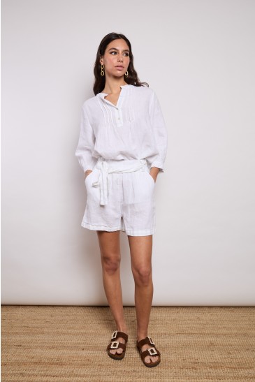 LINEN BERMUDA SHORTS WHITE