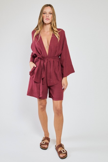 LINEN BERMUDA SHORTS RED
