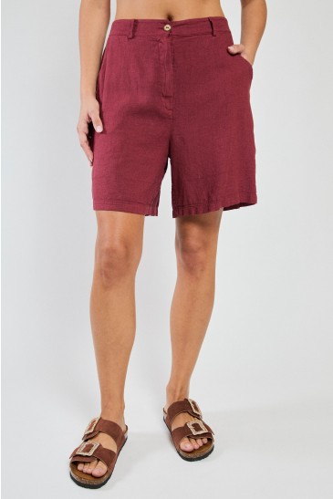 LINEN BERMUDA SHORTS RED