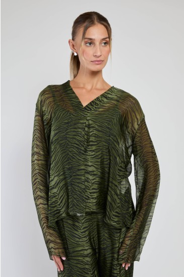 ANIMAL PRINT BLOUSE GREEN