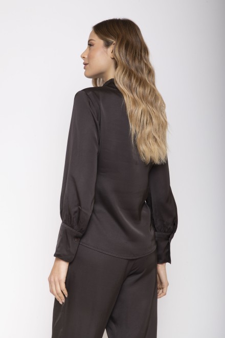 SATIN HIGH NECK BLOUSE MOKA
