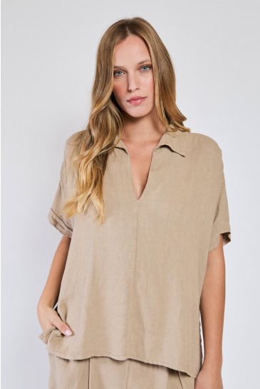 LINEN BLOUSE CAMEL