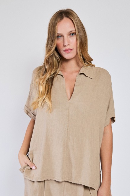 LINEN BLOUSE CAMEL