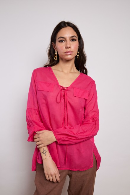 BLOUSE WITH POCKETS CHERRY