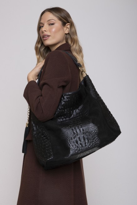 SUEDE/CROCO BAG BLACK