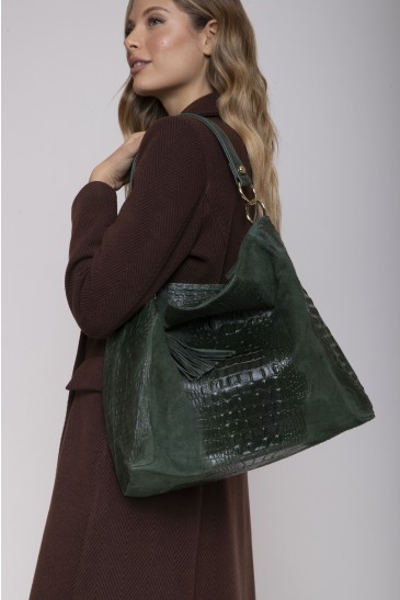 SUEDE/CROCO BAG GREEN