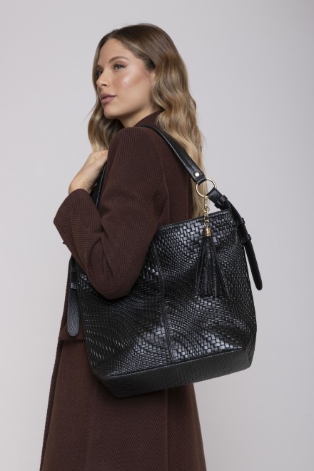 WOVEN LEATHER BAG BLACK