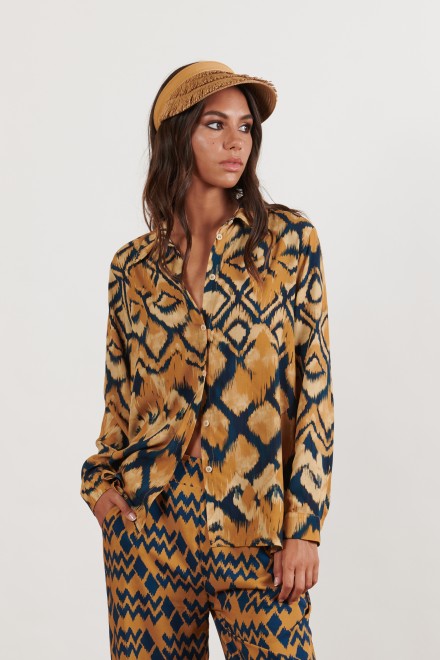 RHOMBUS SHIRT CAMEL-BLUE