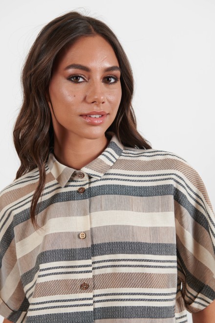 STRIPED BOX SHIRT TAUPE