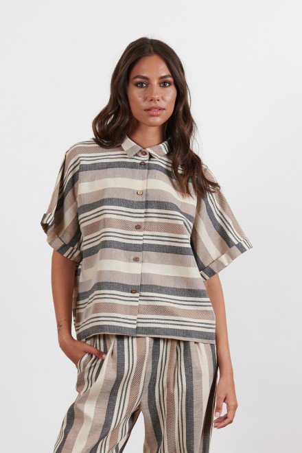 STRIPED BOX SHIRT TAUPE
