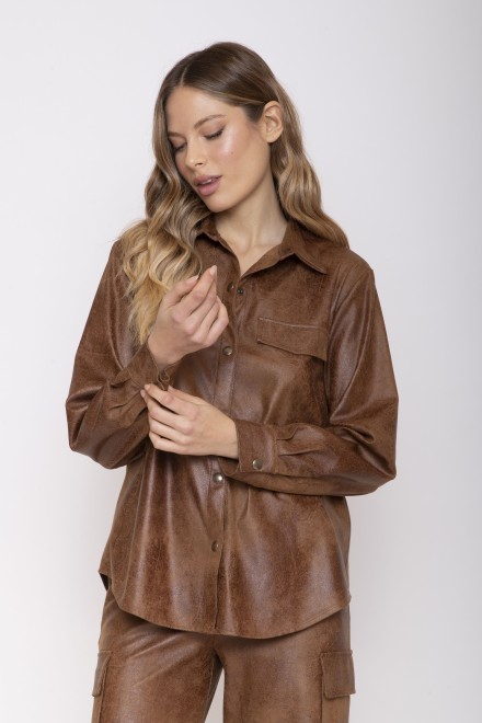 SUEDE SHIRT COGNAC