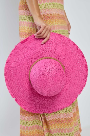 PACK OF 5 WIDE-BRIMMED STRAW HATS FUXIA