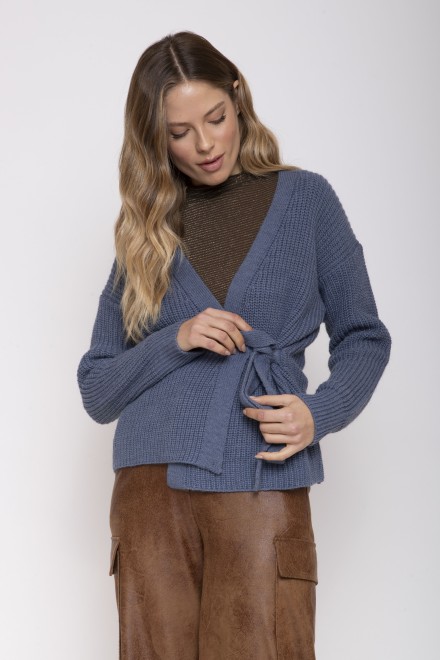 KNITTED LACE CARDIGAN DENIM