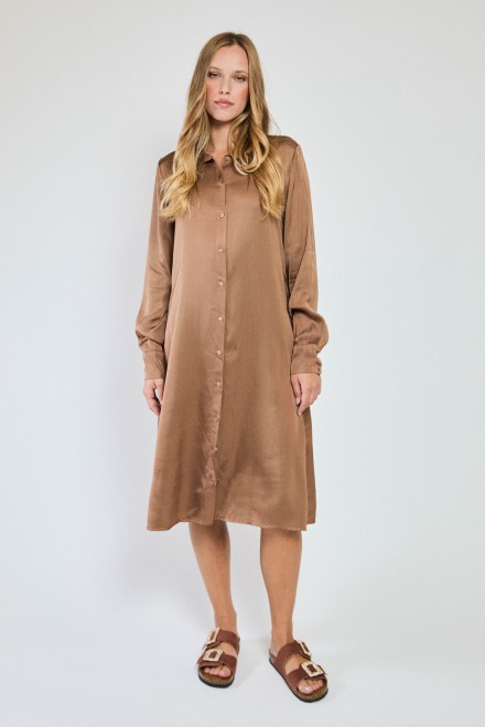 CHEMISIER MIDI SATIN ALMOND