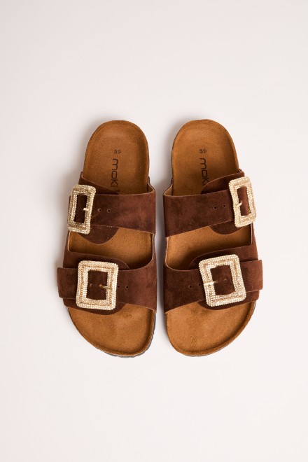 BUCKLE SLIPPERS BROWN