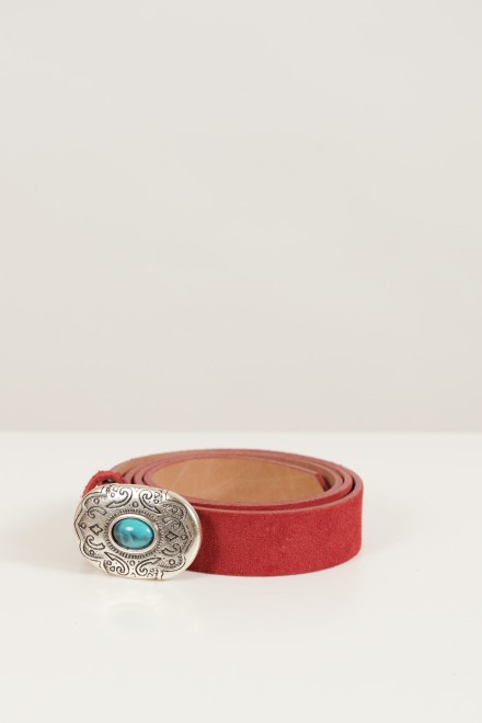 SUEDE BELT WITH SMALL BUCKLE BURGUNDY