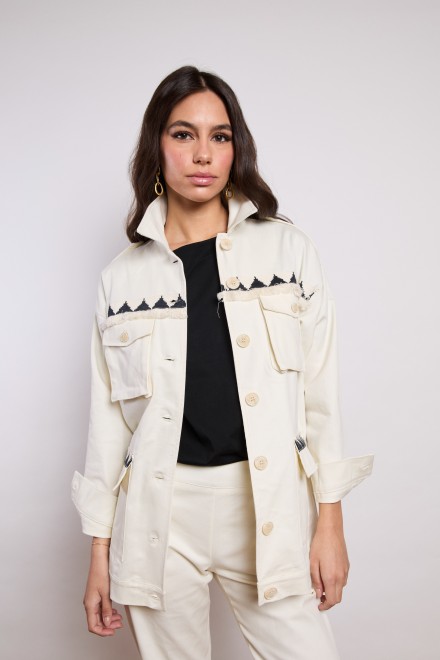 GABARDINE TRIM JACKET MILK