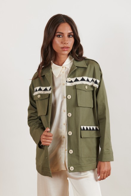 GABARDINE TRIM JACKET MILITARY