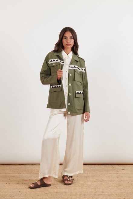 GABARDINE TRIM JACKET MILITARY