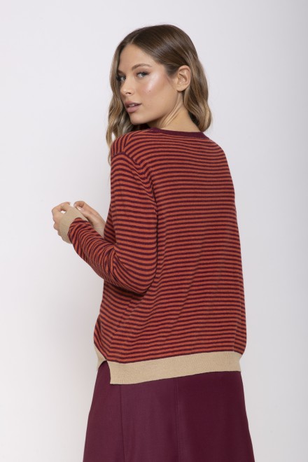 STRIPED CREW NECK TRICOT BURGUNDY