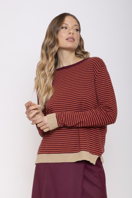 STRIPED CREW NECK TRICOT BURGUNDY