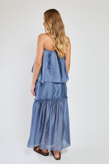 LONG GAUZE FLOUNCE SKIRT DENIM