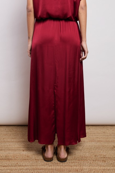 LONG SATIN SKIRT BORDEAUX
