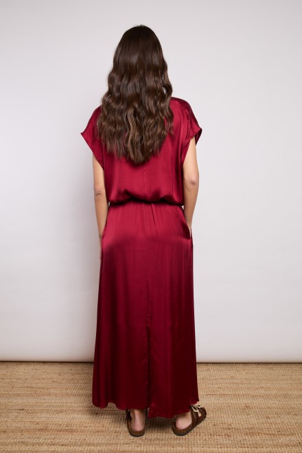 LONG SATIN SKIRT BORDEAUX