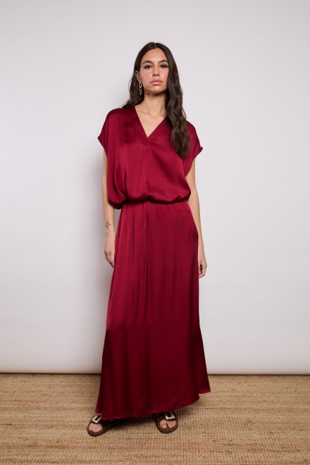 LONG SATIN SKIRT BORDEAUX