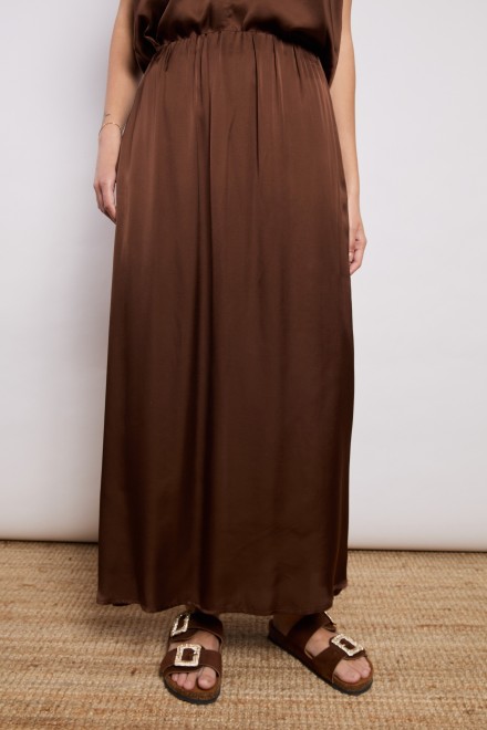 LONG SATIN SKIRT CHOCOLATE