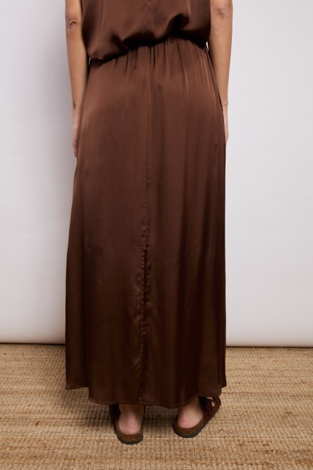LONG SATIN SKIRT CHOCOLATE