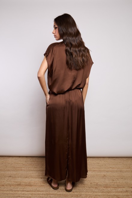 LONG SATIN SKIRT CHOCOLATE