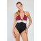 SWIMSUIT SOLID COLOR DRAWSTRING BAND BLACK