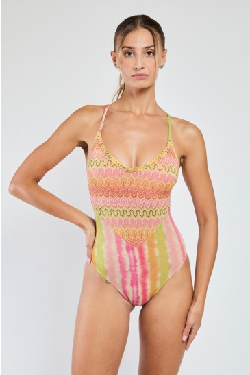 V-NECK SWIMSUIT ARCOIRIS FUXIA-GREEN