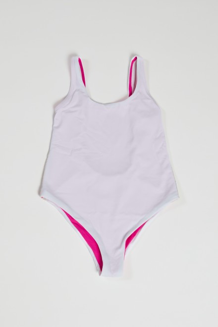 SWIMSUIT SPORT LOGO WHITE-FUXIA