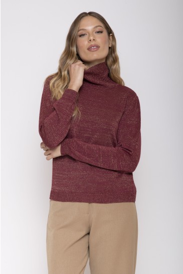 LUREX SHAVED TURTLENECK BORDEAUX
