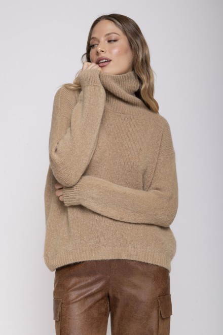 HIGH NECK TRICOT SWEATER COOKIE
