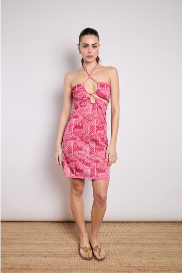 DRAWSTRING BANDANA MINIDRESS RED