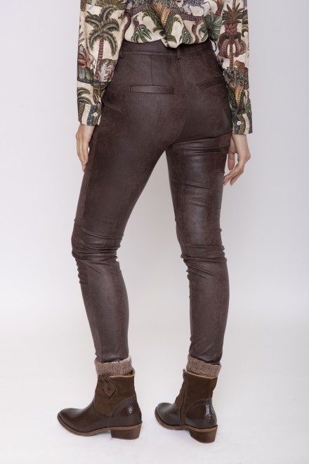 SUEDE CIGARETTE TROUSERS BROWN