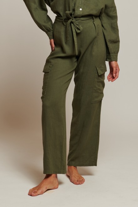 LINEN CARGO PANTS GREEN