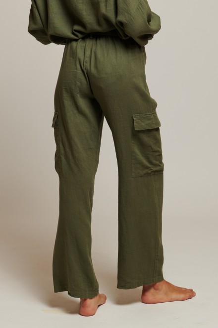 LINEN CARGO PANTS GREEN