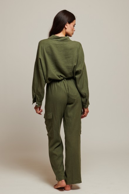 LINEN CARGO PANTS GREEN