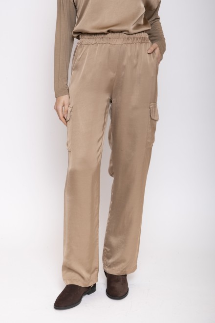 SATIN CARGO PANTS SAND