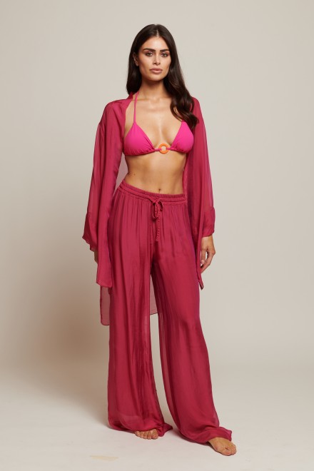 SILK CHIFFON PANTS FUXIA