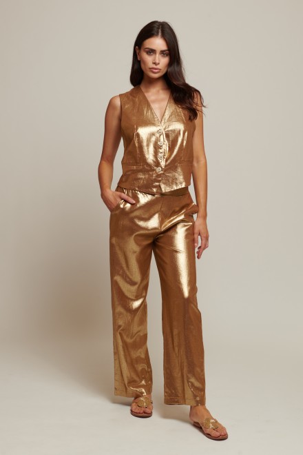 COATED LINEN TROUSERS GOLD