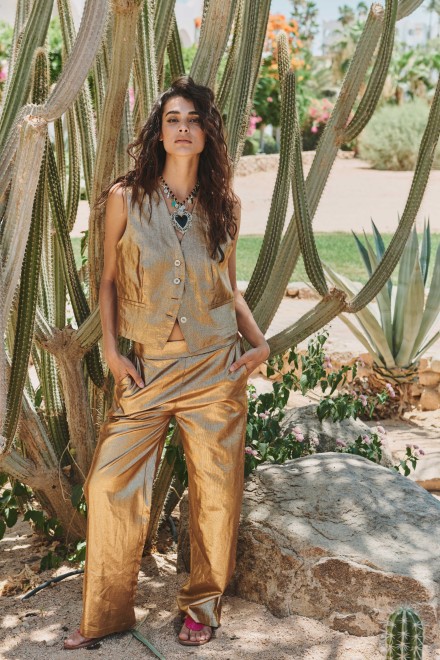 COATED LINEN TROUSERS GOLD