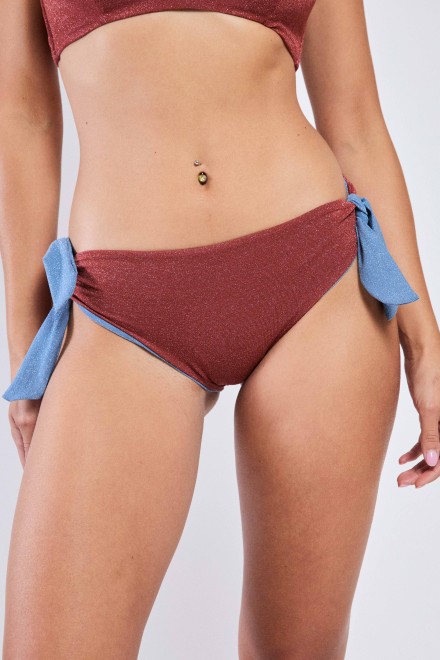 HIGH SLIP WITH LUREX BOW DENIM-BROWN